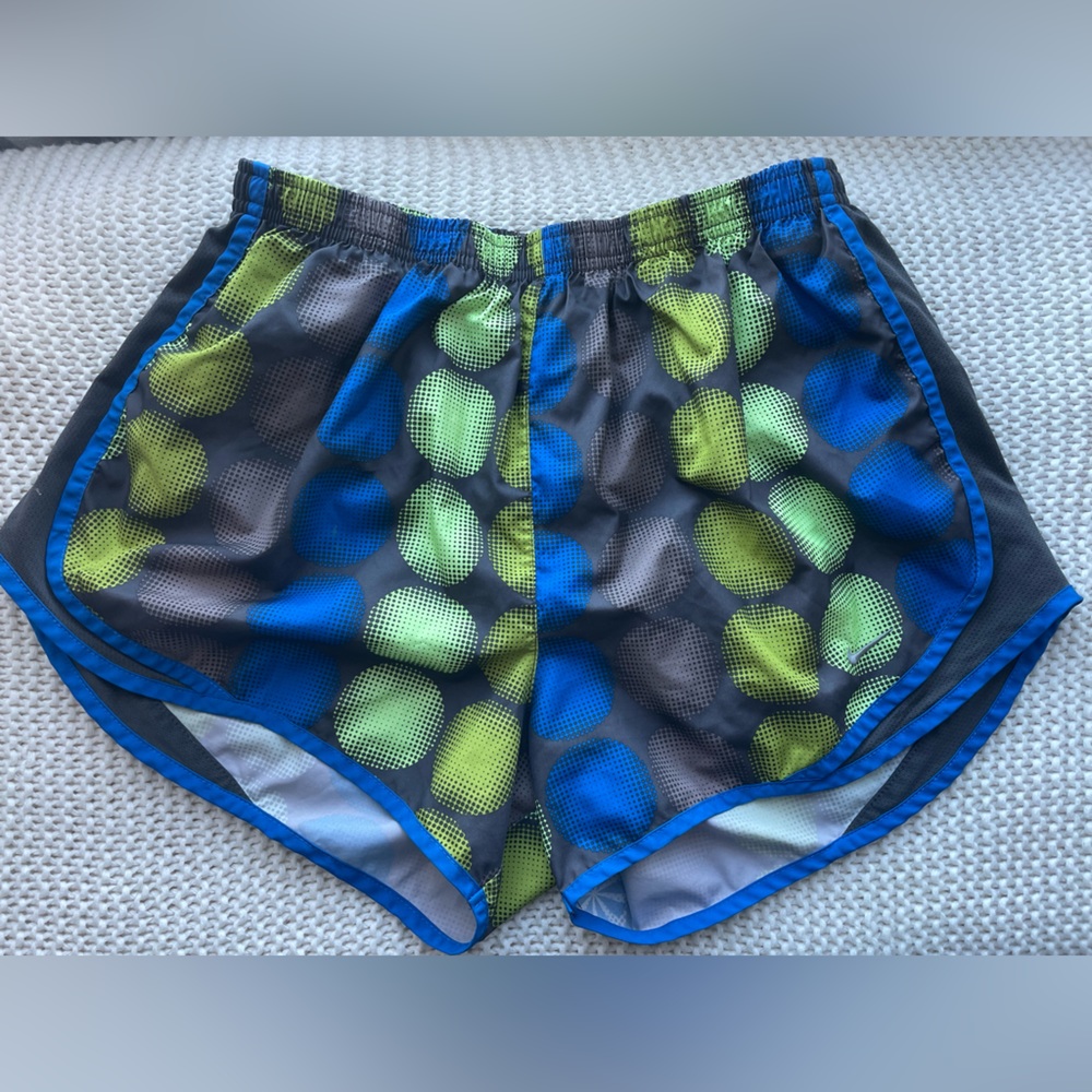Nike running shorts blue/green pattern